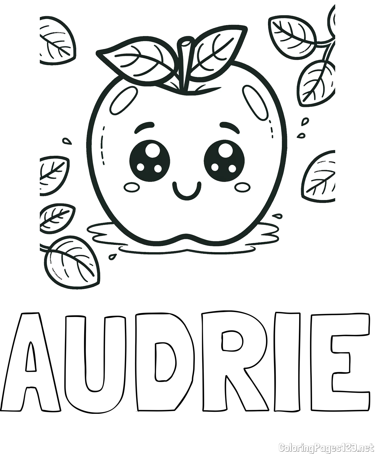 AUDRIE Coloring Page and Smiling Apple Coloring Page