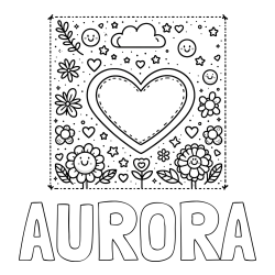 Online Created Coloring Page - AURORA Coloring Page and Free Printable Coloring Page of Heart and Flowers