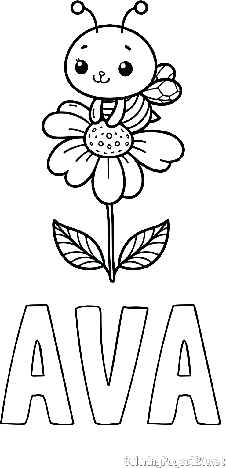 AVA Coloring Page and Coloring Page of a Cute Bee on a Flower