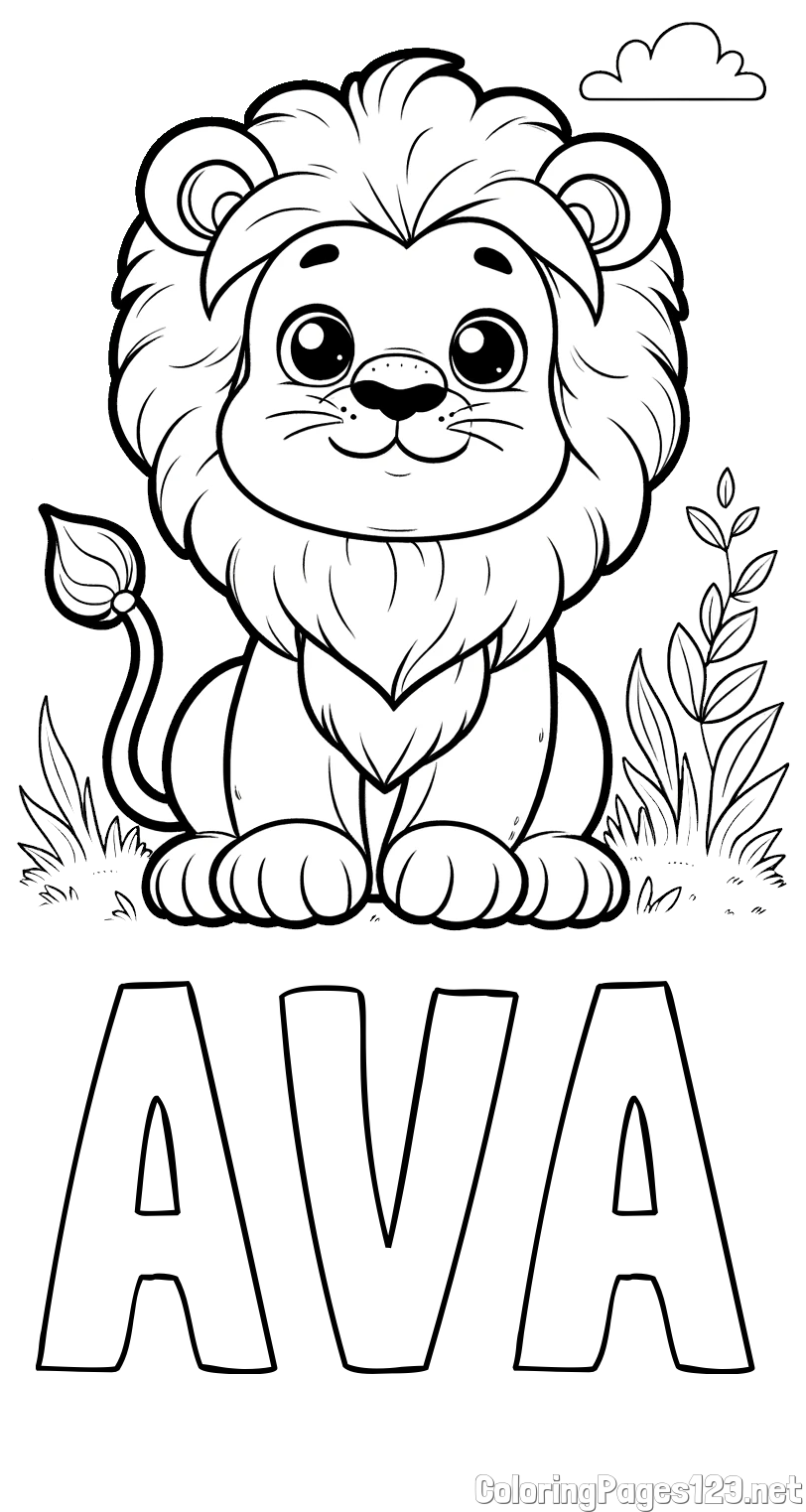 AVA Coloring Page and Cute Baby Lion Coloring Page