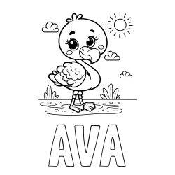 AVA Coloring Page and Easy Coloring Page of a Cute Flamingo