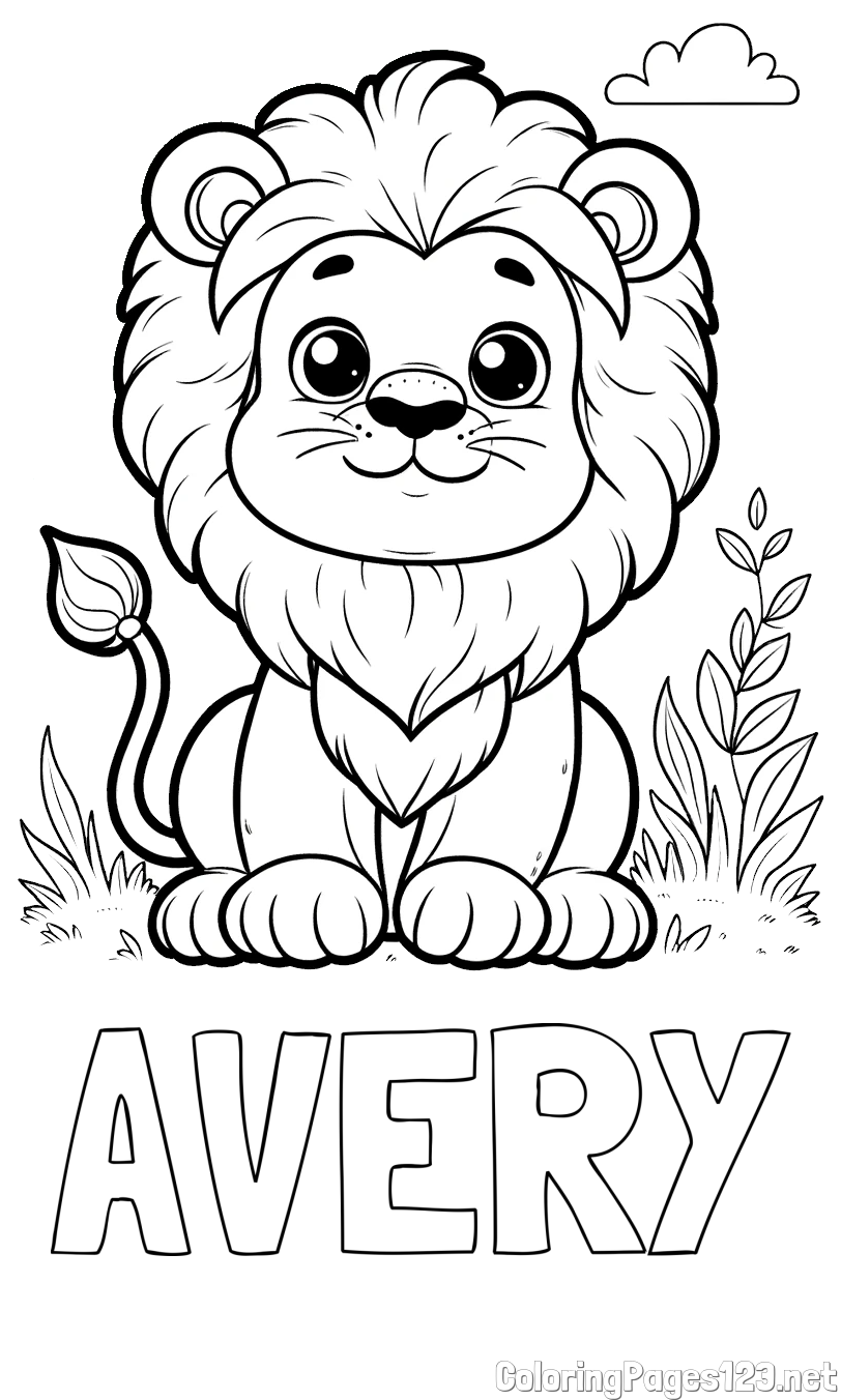 AVERY Coloring Page and Cute Baby Lion Coloring Page