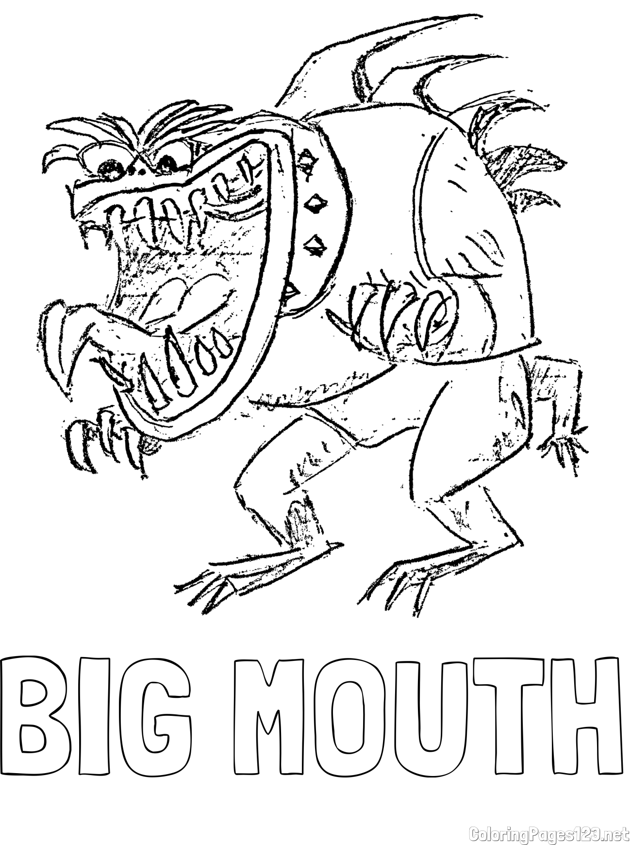 BIG MOUTH Coloring Page and Fierce Monster Coloring Page