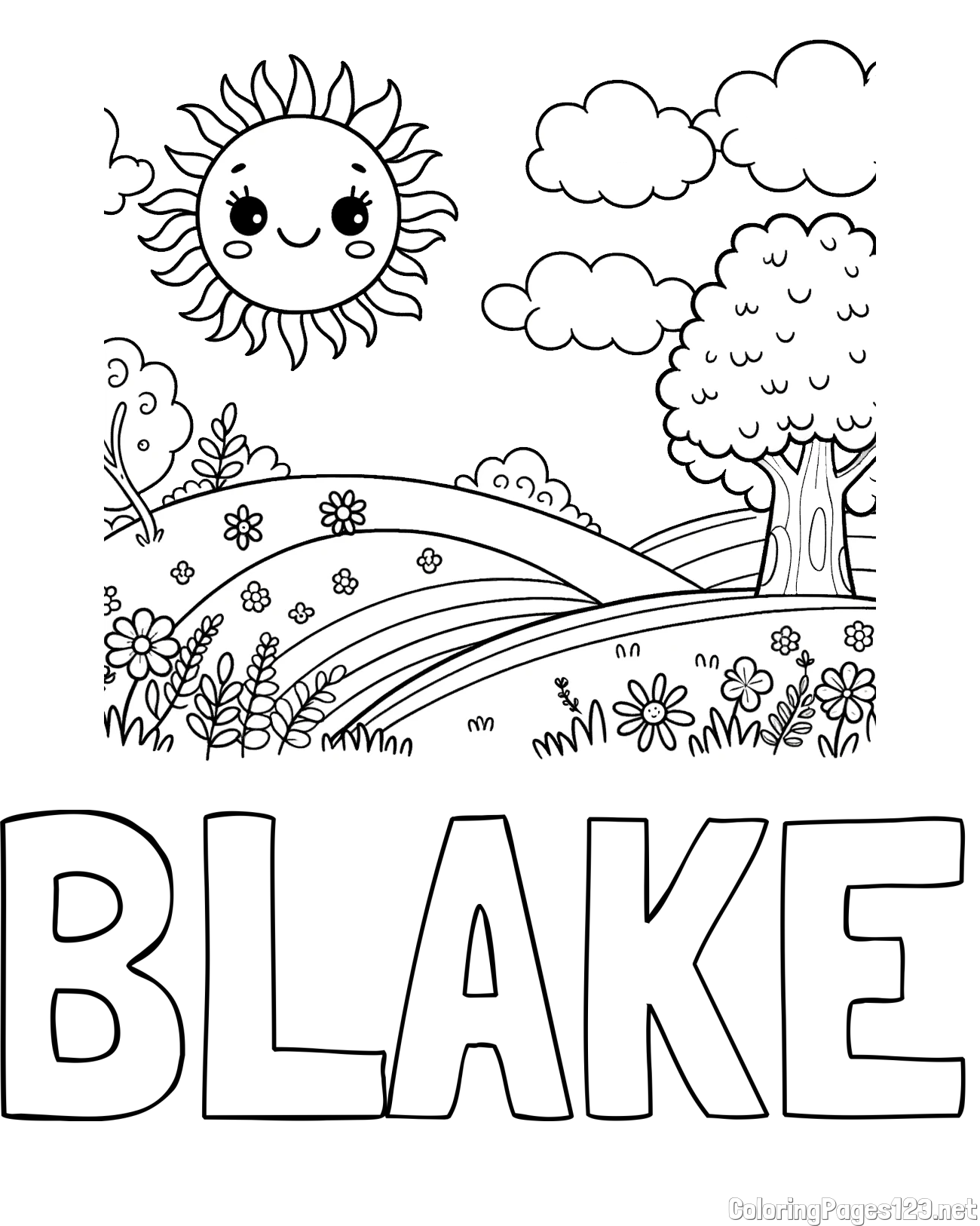 BLAKE Coloring Page and Sunny Nature Coloring Page