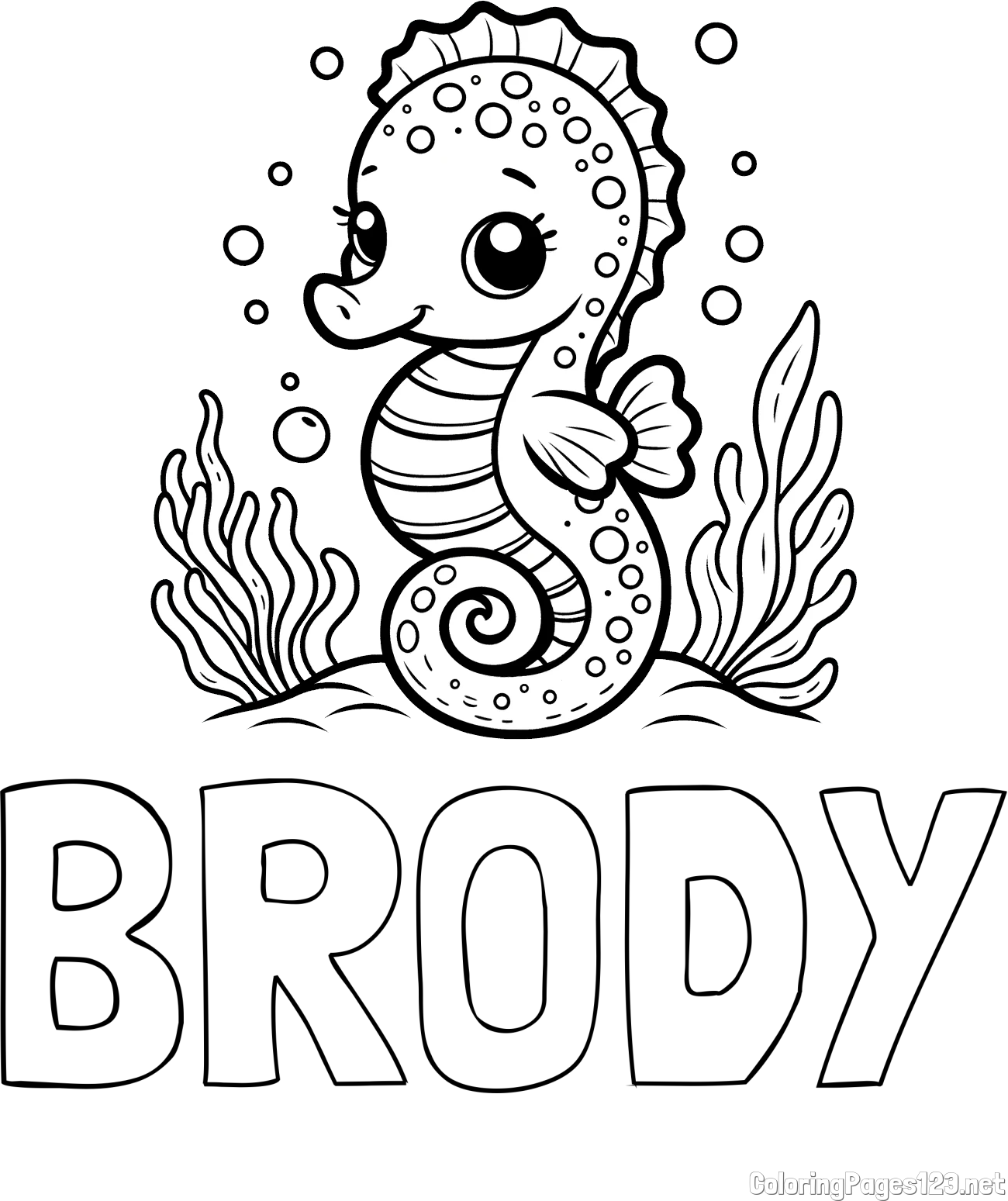 BRODY Coloring Page and Cute Seahorse Coloring Page