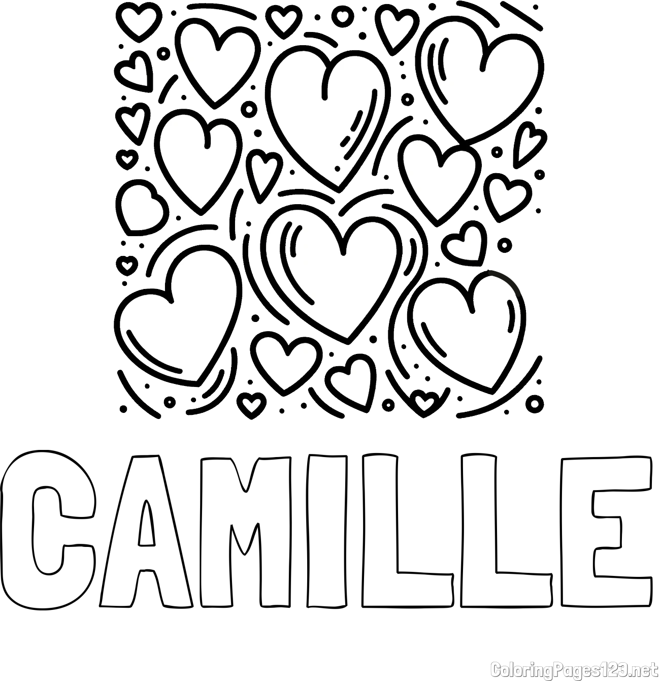 CAMILLE Coloring Page and Free Printable Coloring Page of Hearts