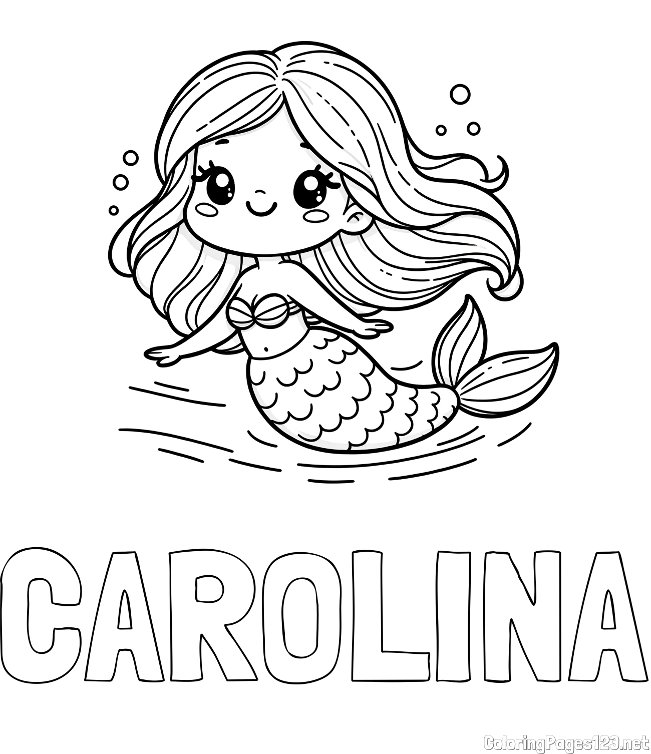 CAROLINA Coloring Page and Coloring Page of a Cute Mermaid