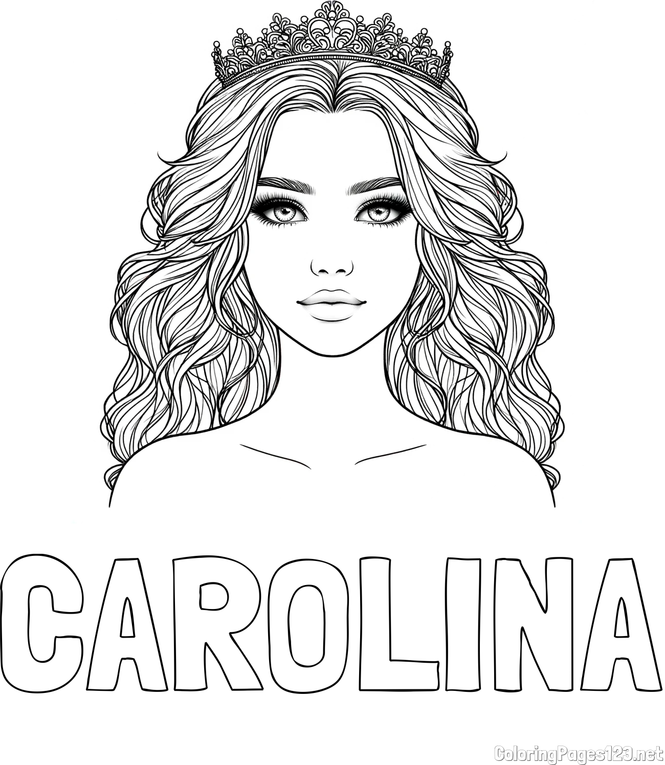 CAROLINA Coloring Page and Coloring Page of a Princess with a Crown