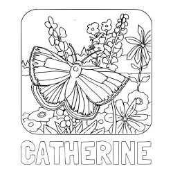 Online Created Coloring Page - CATHERINE Coloring Page and Butterfly on Flower Coloring Page