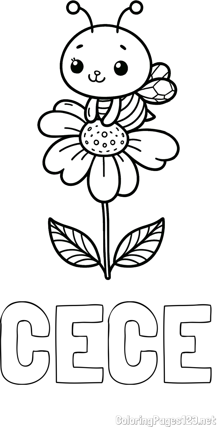 CECE Coloring Page and Coloring Page of a Cute Bee on a Flower