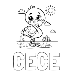 CECE Coloring Page and Easy Coloring Page of a Cute Flamingo