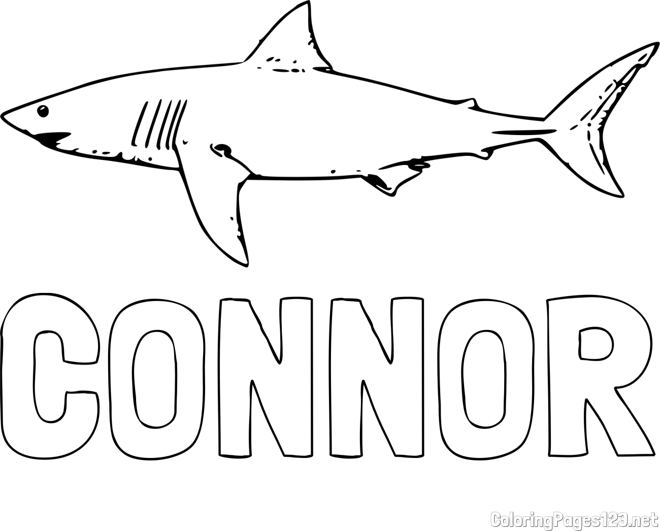 CONNOR Coloring Page and Realistic Shark Coloring Page