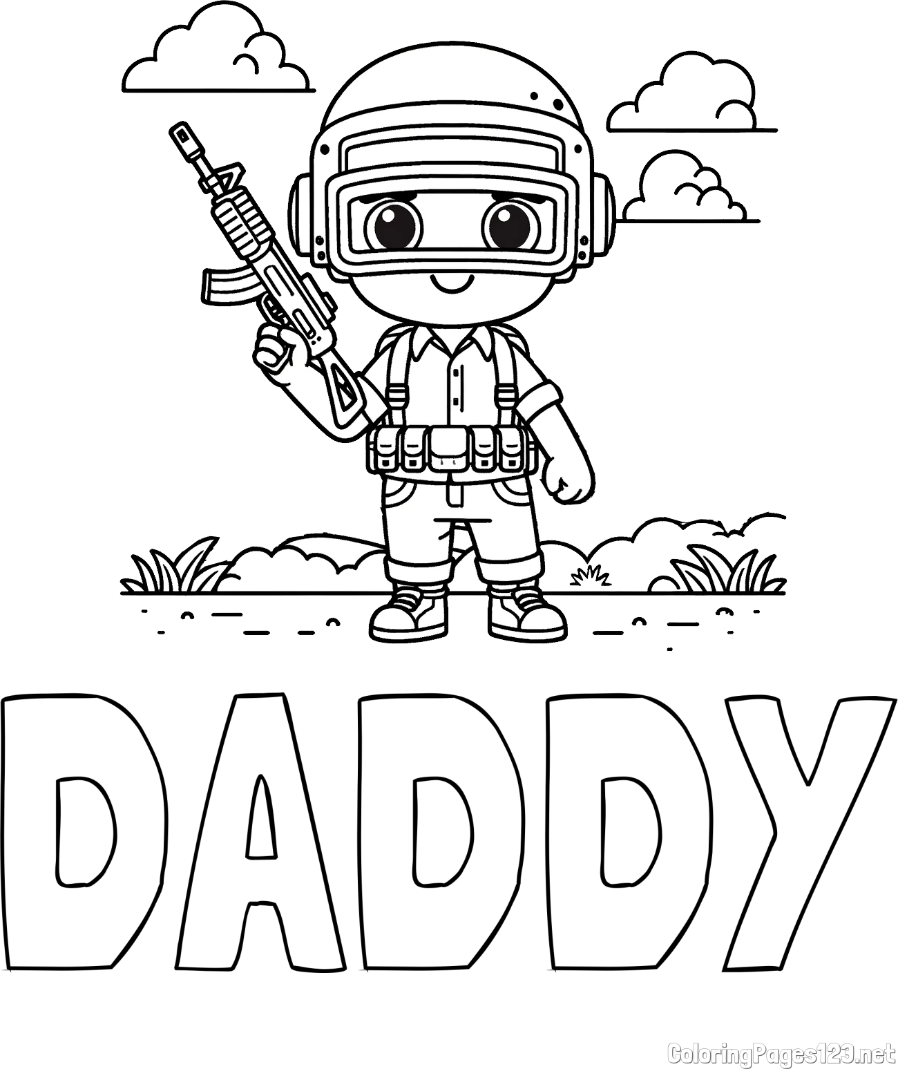 DADDY Coloring Page and Easy PUBG Coloring Page