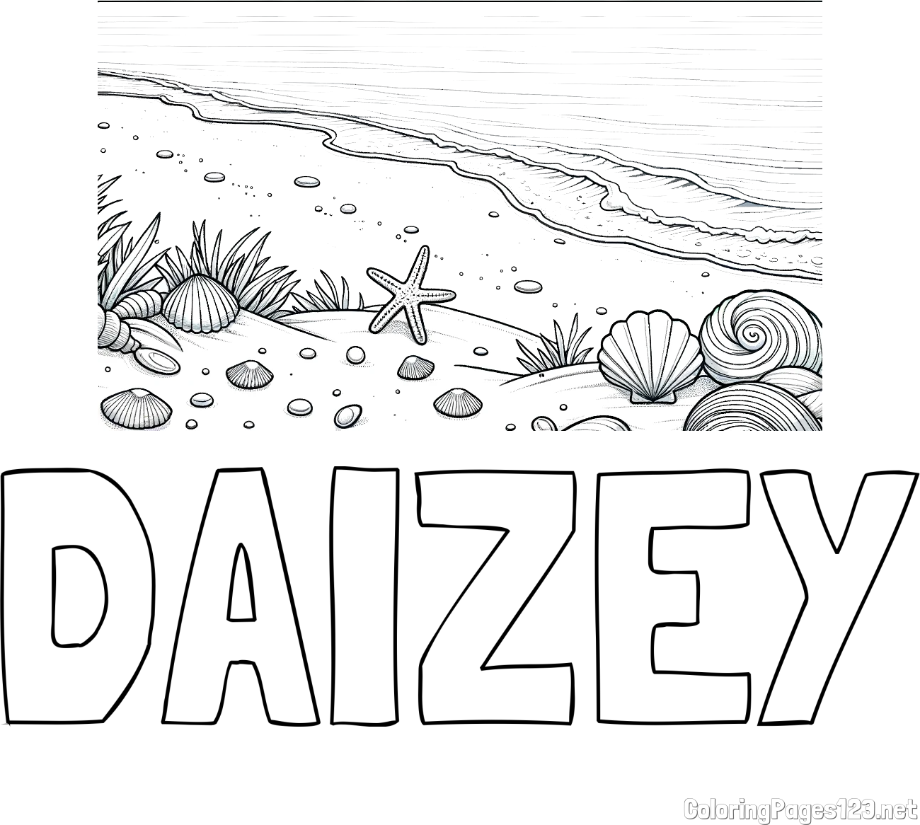 DAIZEY Coloring Page and Beautiful Seashore Coloring Page