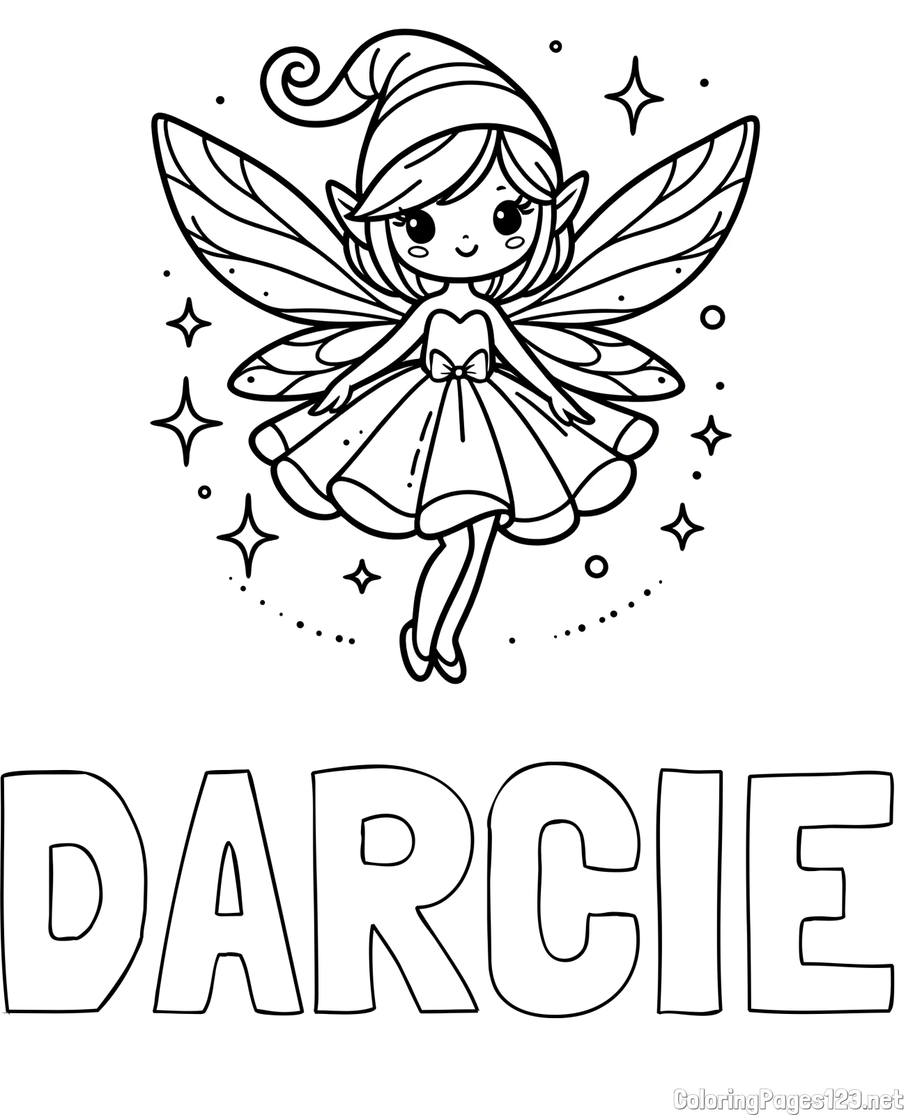 DARCIE Coloring Page and Children's Coloring Page of a Wonderful Fairy