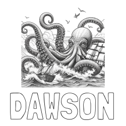 Online Created Coloring Page - DAWSON Coloring Page and Coloring Page of a Mythical Realistic Octopus