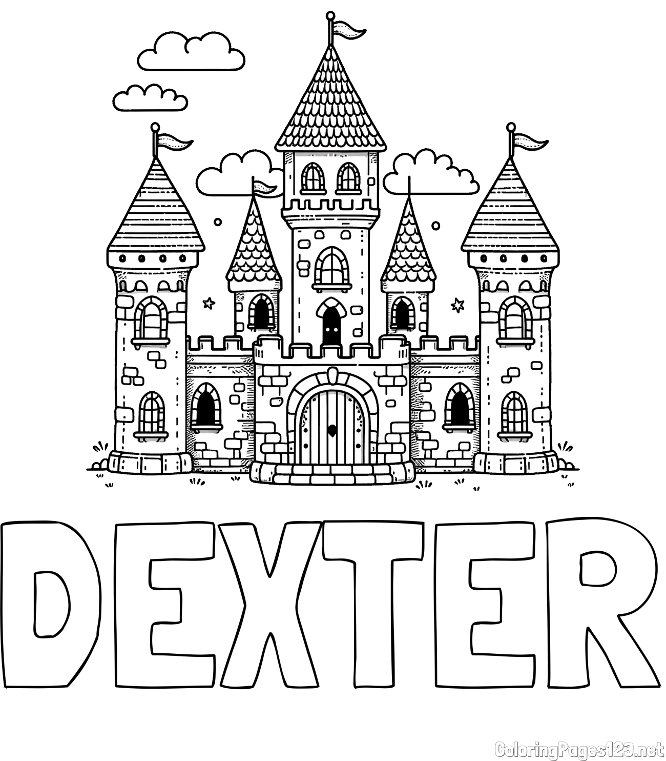 DEXTER Coloring Page and Old Castle Coloring Page for Kids -