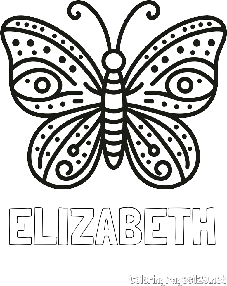 ELIZABETH Coloring Page and Butterfly Coloring Page (Simple)