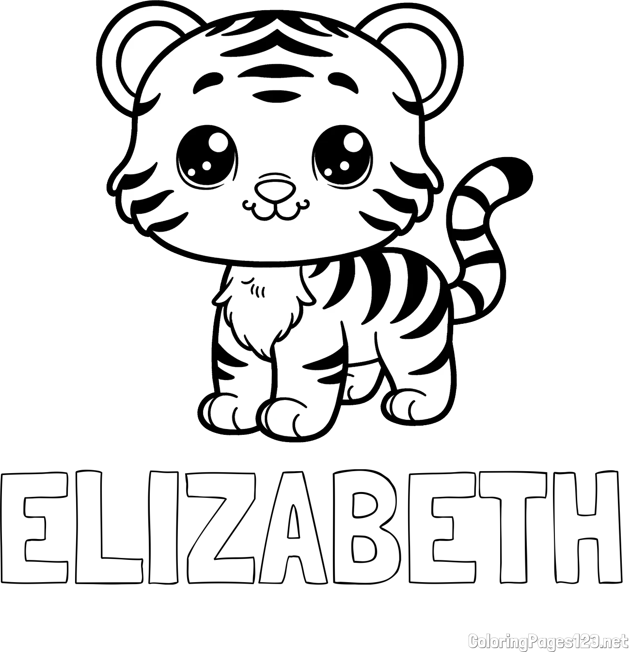 ELIZABETH Coloring Page and Cute Tiger Cub Coloring Page