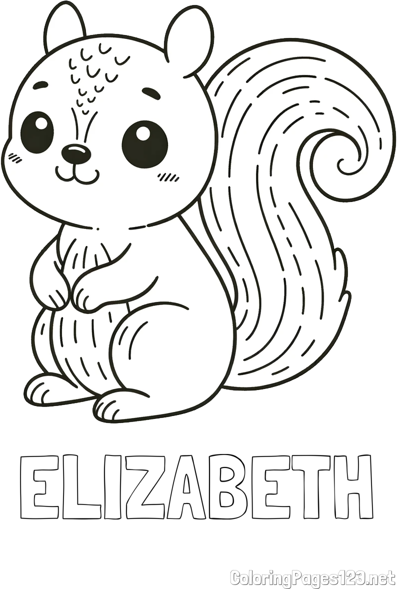ELIZABETH Coloring Page and Easy Coloring Page of a Cute Squirrel