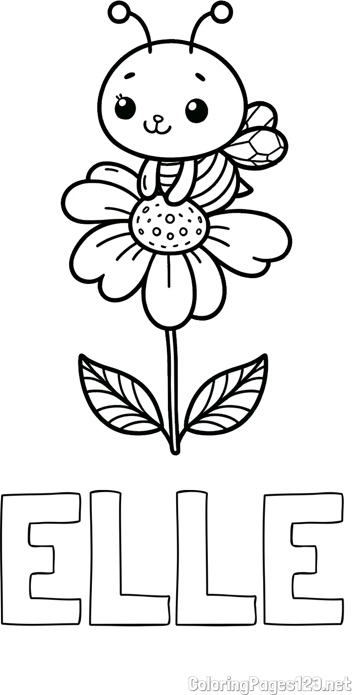 ELLE Coloring Page and Coloring Page of a Cute Bee on a Flower