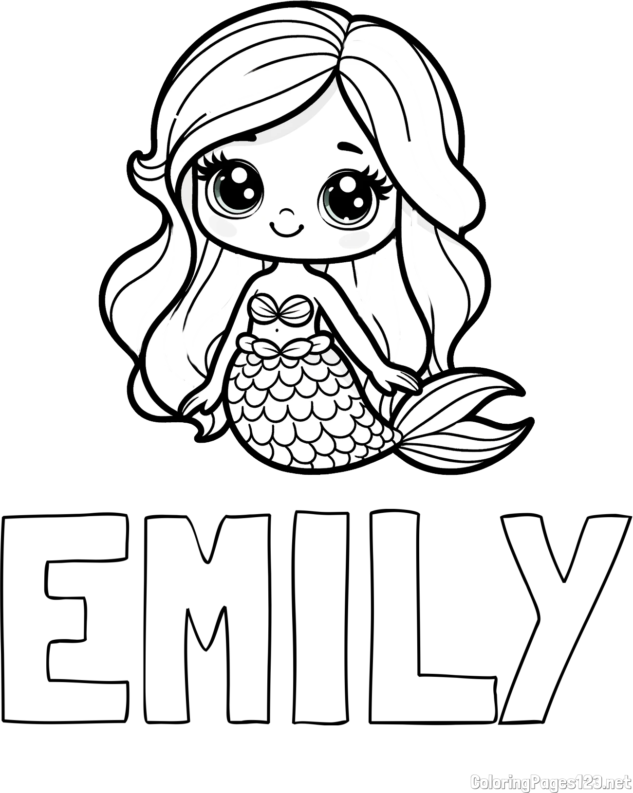 EMILY Coloring Page and Coloring Page of a Very Cute Little Mermaid