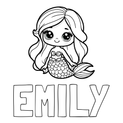 Online Created Coloring Page - EMILY Coloring Page and Coloring Page of a Very Cute Little Mermaid