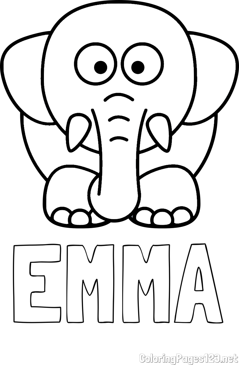 EMMA Coloring Page and Cute Elephant Coloring Page for Kids