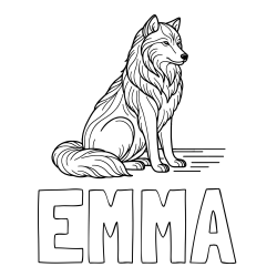 EMMA Coloring Page and Wolf Coloring Page - Calm Pose on a Meadow