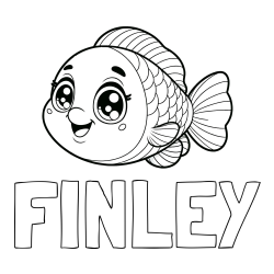 Online Created Coloring Page - FINLEY Coloring Page and Free Coloring Page of a Smiling Fish