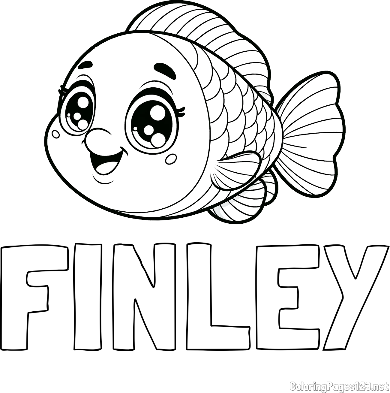 FINLEY Coloring Page and Free Coloring Page of a Smiling Fish