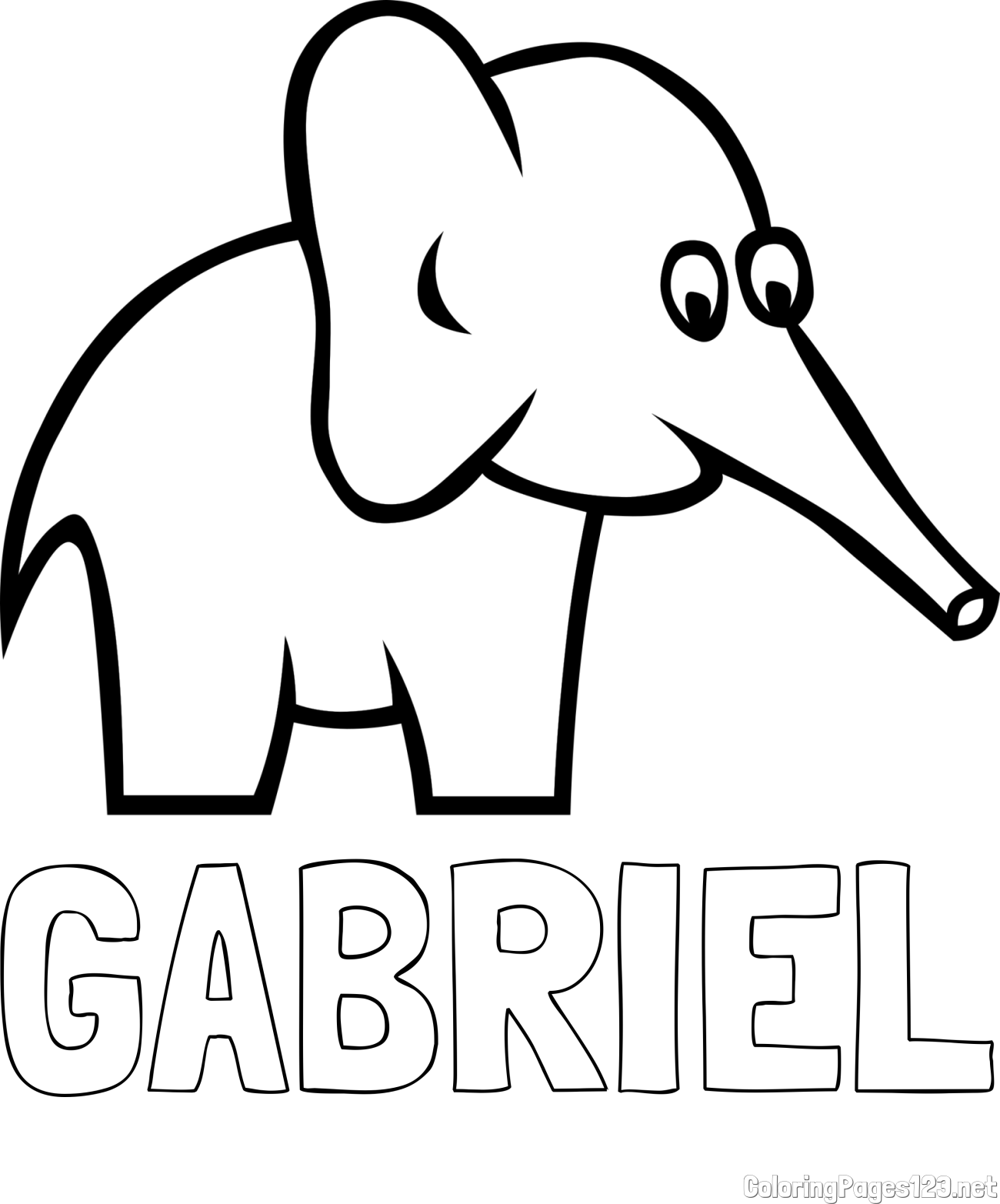 GABRIEL Coloring Page and Easy Elephant Coloring Page