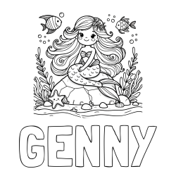 Online Created Coloring Page - GENNY Coloring Page and Coloring Page of a Cute Little Mermaid