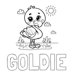 Online Created Coloring Page - GOLDIE Coloring Page and Easy Coloring Page of a Cute Flamingo