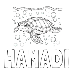 Online Created Coloring Page - HAMADI Coloring Page and Coloring Page of a Sea Turtle Swimming in the Ocean