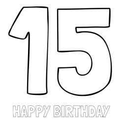 Online Created Coloring Page - HAPPY BIRTHDAY Coloring Page and Coloring Page of Number Fifteen (15)