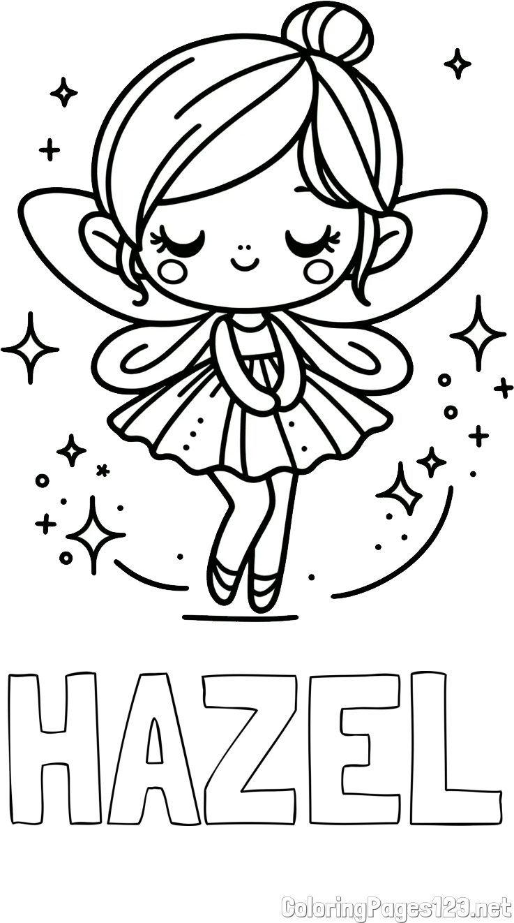 HAZEL Coloring Page and Children's Coloring Page of a Magical Fairy