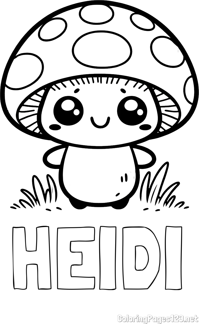 HEIDI Coloring Page and Coloring Page of a Cute Mushroom