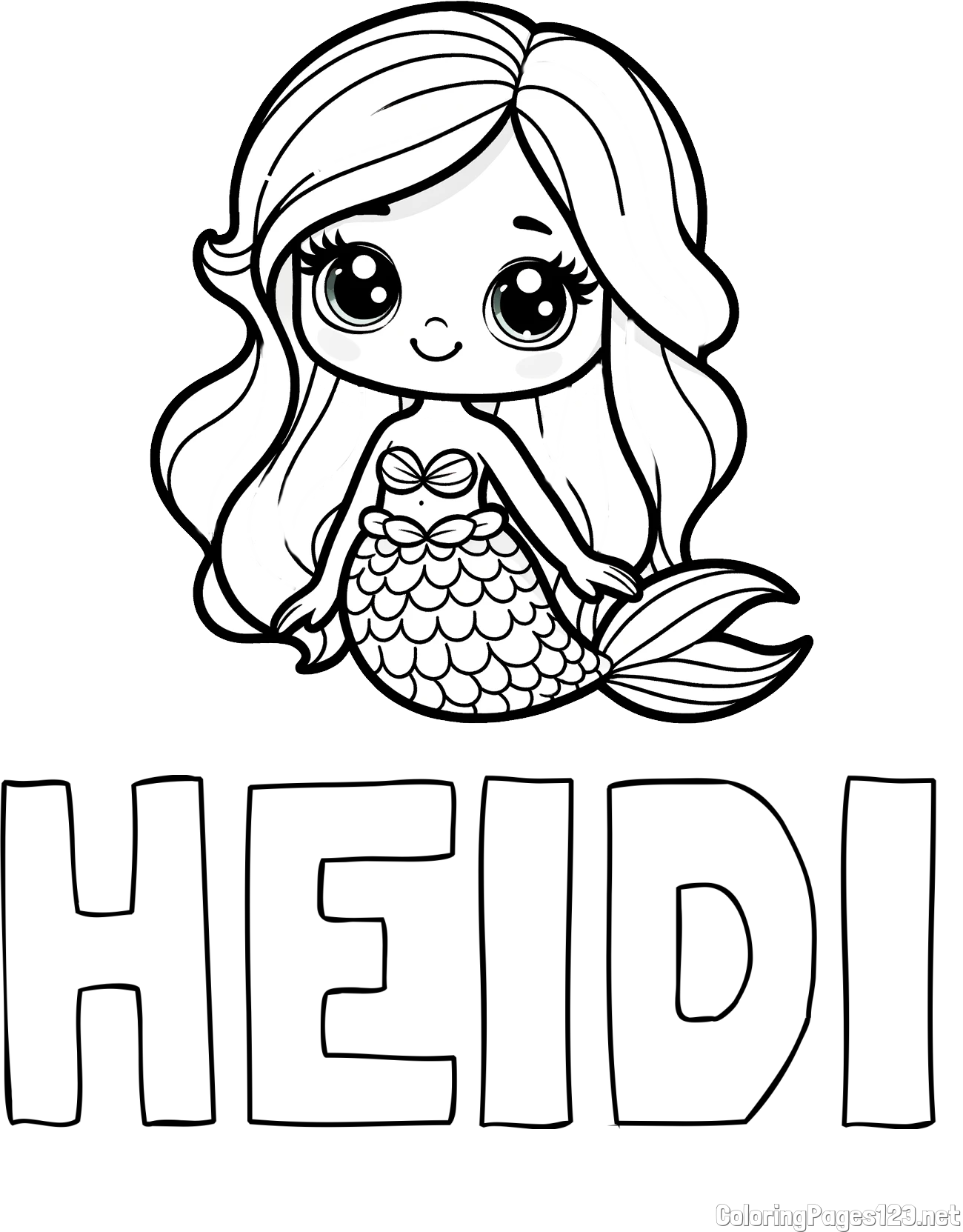 HEIDI Coloring Page and Coloring Page of a Very Cute Little Mermaid