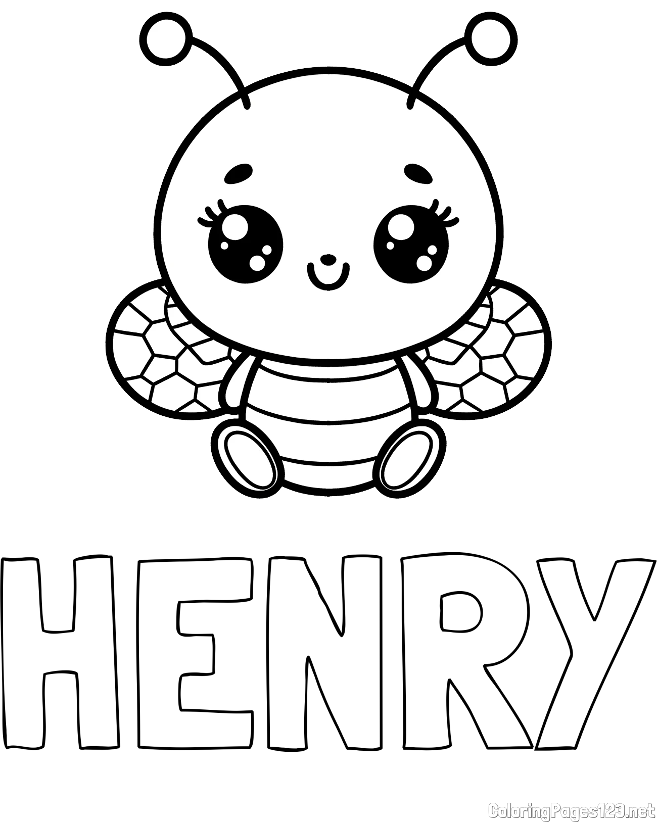 HENRY Coloring Page and Children's Coloring Page of a Cute Bee