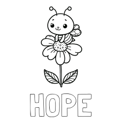 Online Created Coloring Page - HOPE Coloring Page and Coloring Page of a Cute Bee on a Flower