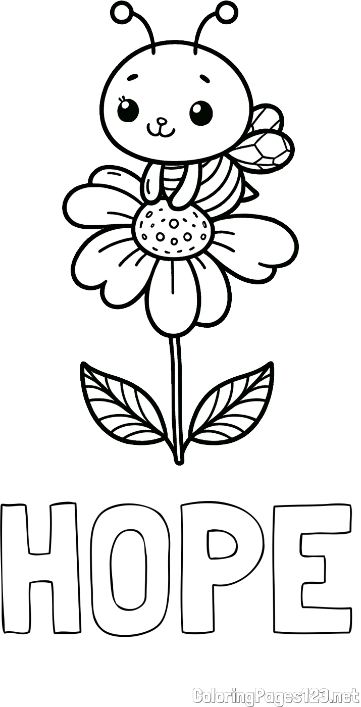 HOPE Coloring Page and Coloring Page of a Cute Bee on a Flower