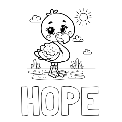 HOPE Coloring Page and Easy Coloring Page of a Cute Flamingo