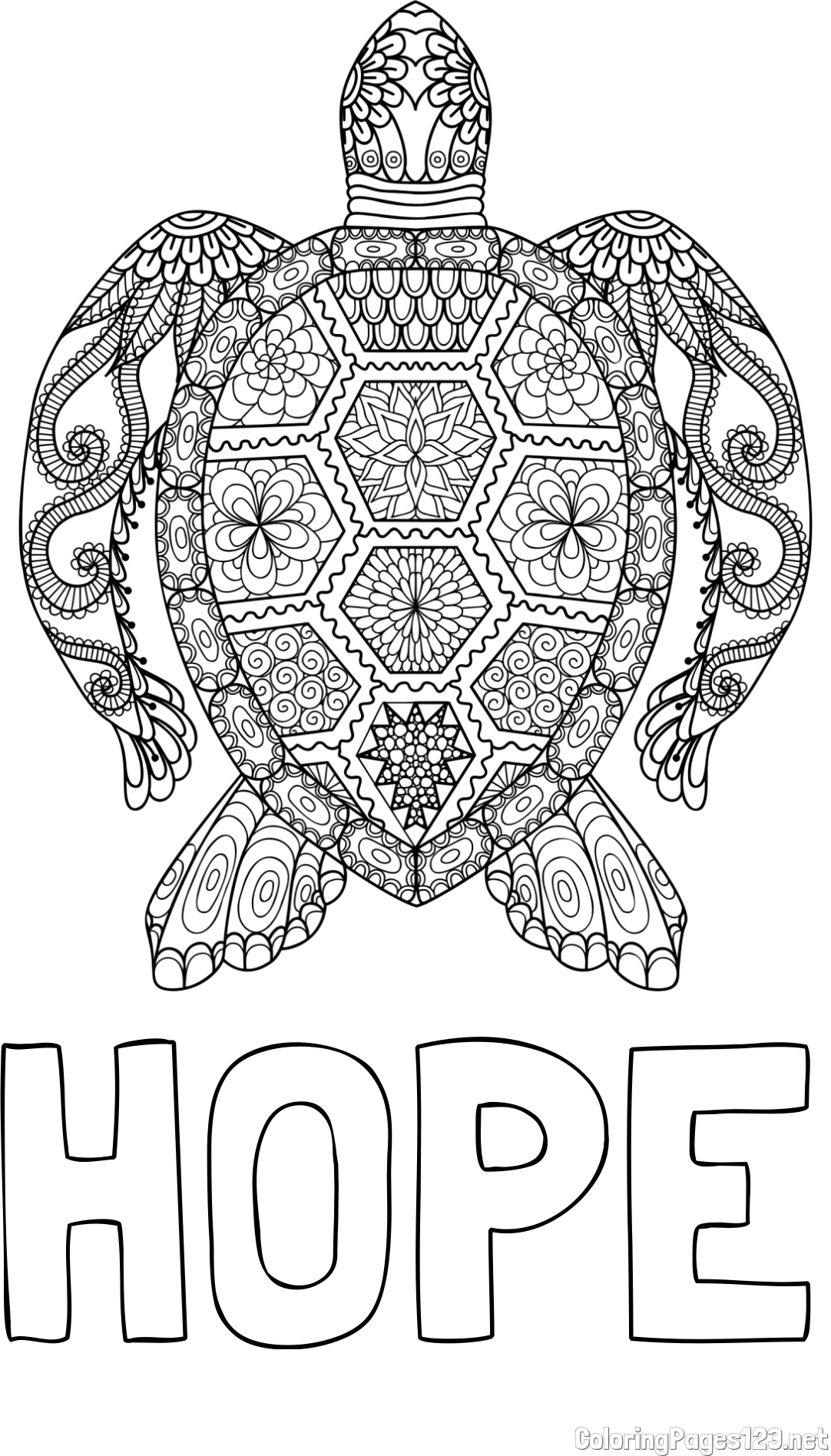 HOPE Coloring Page and Sea Turtle Mandala Coloring Page