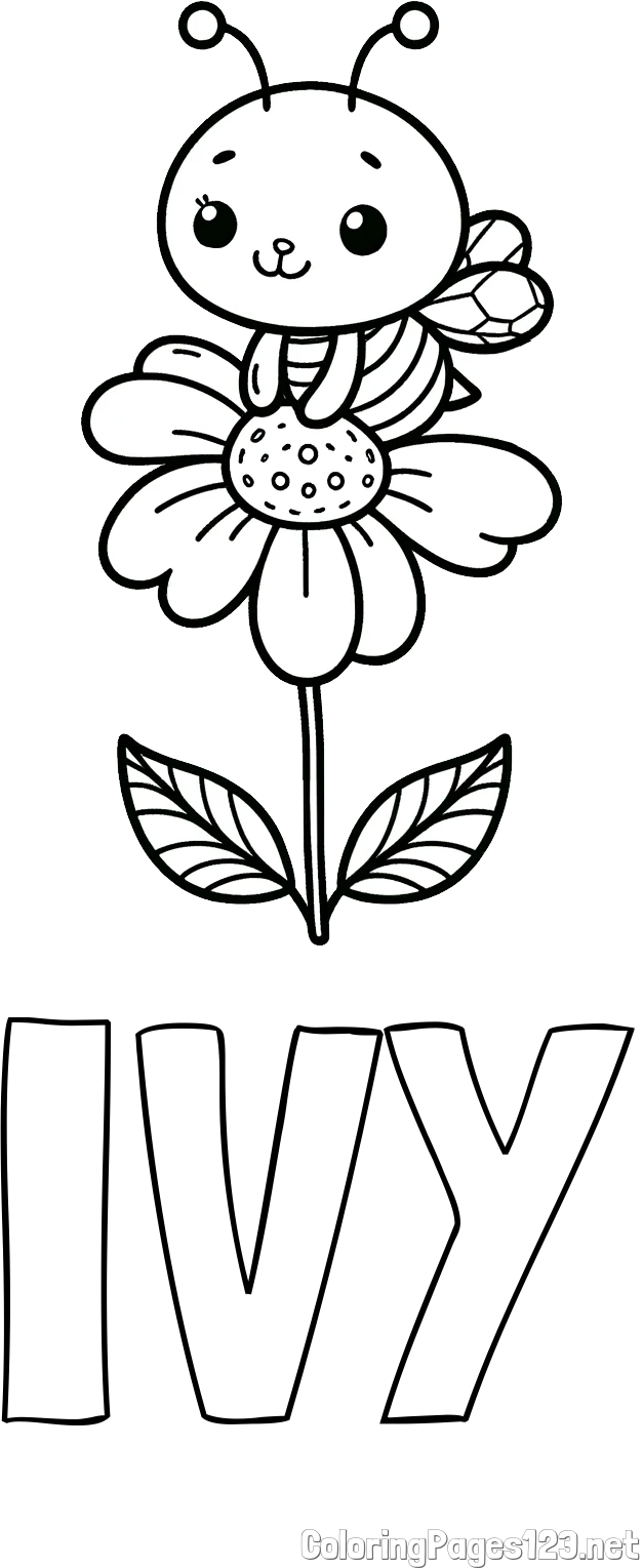 IVY Coloring Page and Coloring Page of a Cute Bee on a Flower