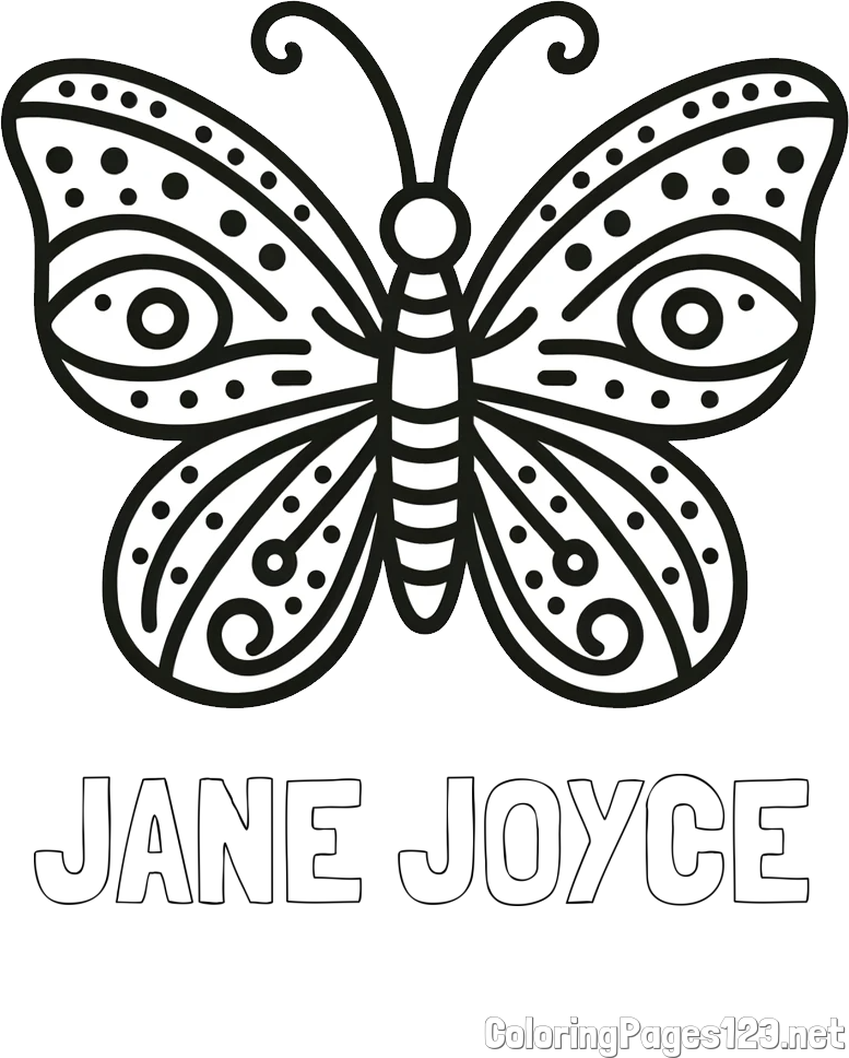 JANE JOYCE Coloring Page and Butterfly Coloring Page (Simple)