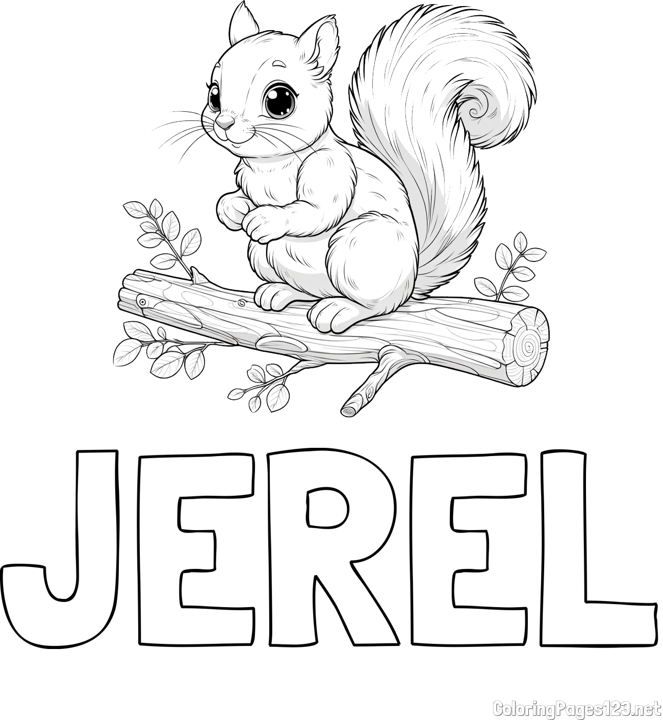 JEREL Coloring Page and Free Coloring Page of a Squirrel on a Tree Branch