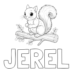 Online Created Coloring Page - JEREL Coloring Page and Free Coloring Page of a Squirrel on a Tree Branch