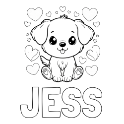 JESS Coloring Page and Coloring Page of a Cute Dog and Hearts