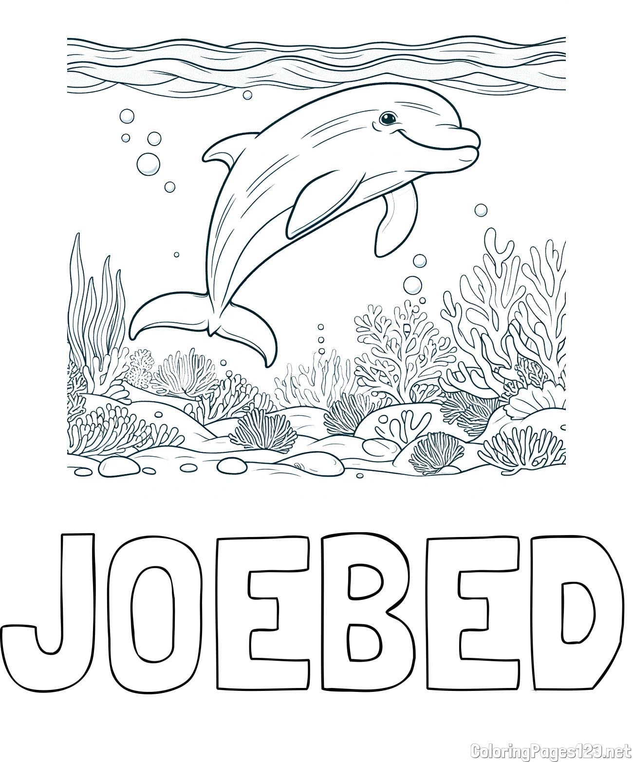 JOEBED Coloring Page and Coloring Page of a Cute Dolphin Swimming in the Sea